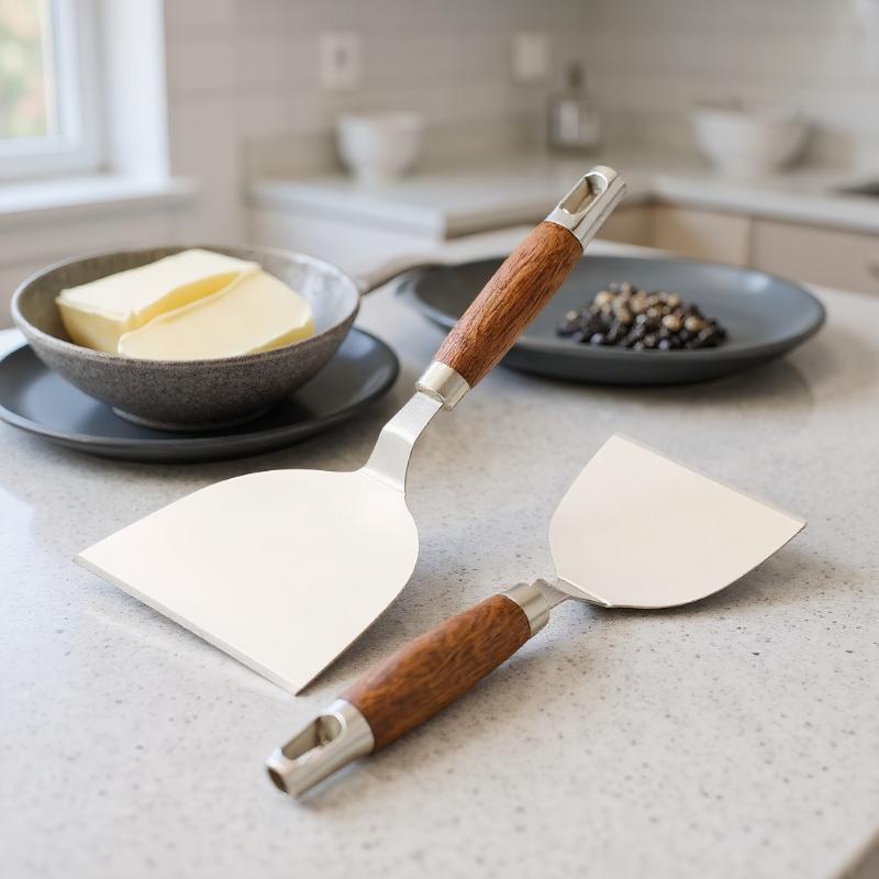 Okonomiyaki Spatula - 1 個ステンレス鋼フライパンピザグリルハンバーガーパティモルダーベーキングオムレツシャベルバーベキューツールセット屋外食器