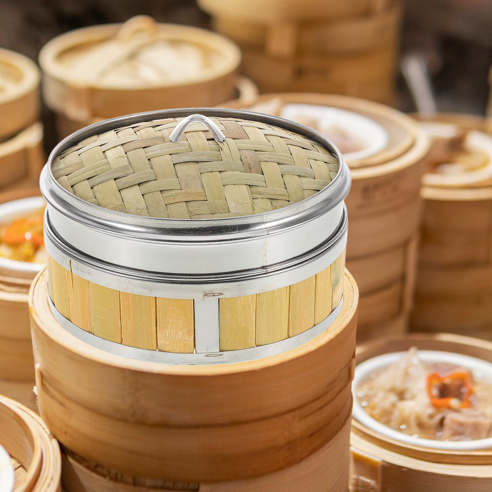竹製蒸し器セット 18cm。手作りの木製調理器具で、点心、包 - Bao Steamer Bamboo のレビューと価格