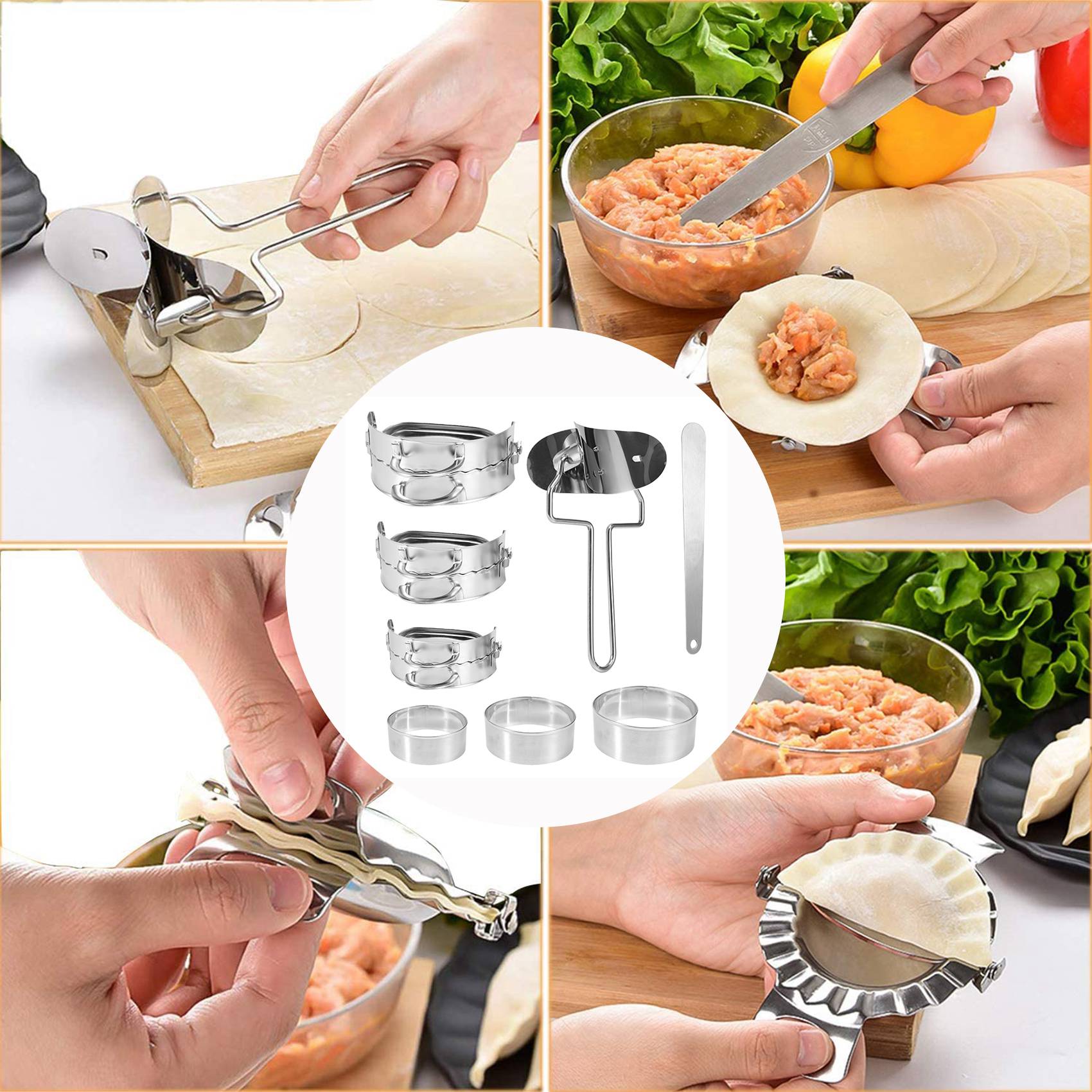 ABKW製 餃子メーカー 8個入り、中華風ワンタンや餃子の皮 - Dumpling Press Set のレビューと価格