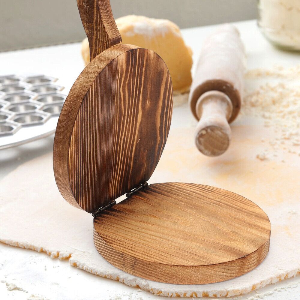 餃子ラップ、チャパティ用の木製生地製造装置、回転 - Dumpling Press Set のレビューと価格