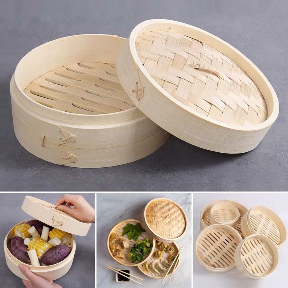 ふた付き竹製スチーマーバスケット、調理用中国製ダンプリングス - Bao Steamer Bamboo のレビューと価格